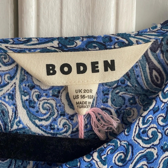 NWT Boden pleated Peplum Blue Print Long Sleeve Mini Dress Size 16-18 - Picture 4 of 11